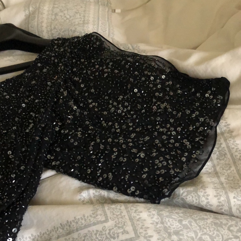 Pisarro Nights black silk Sequins Dress SZ 2 Beautiful dress with tags. - Picture 7 of 8